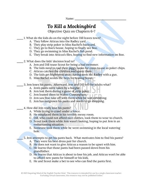 2a The School for Ethical Education www. . To kill a mockingbird test answer key
